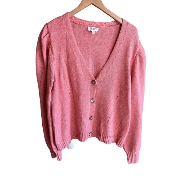 Candace Camerin Bure melon wool blend sweater cardigan L - Picture 2 of 8
